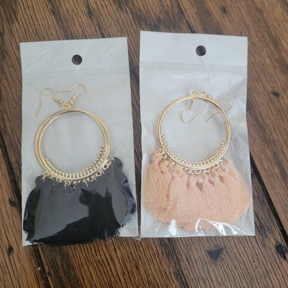Round Circle Tassel Drop Earrings Bohemian Fringe Earrings (Pair) - Picture 1 of 10
